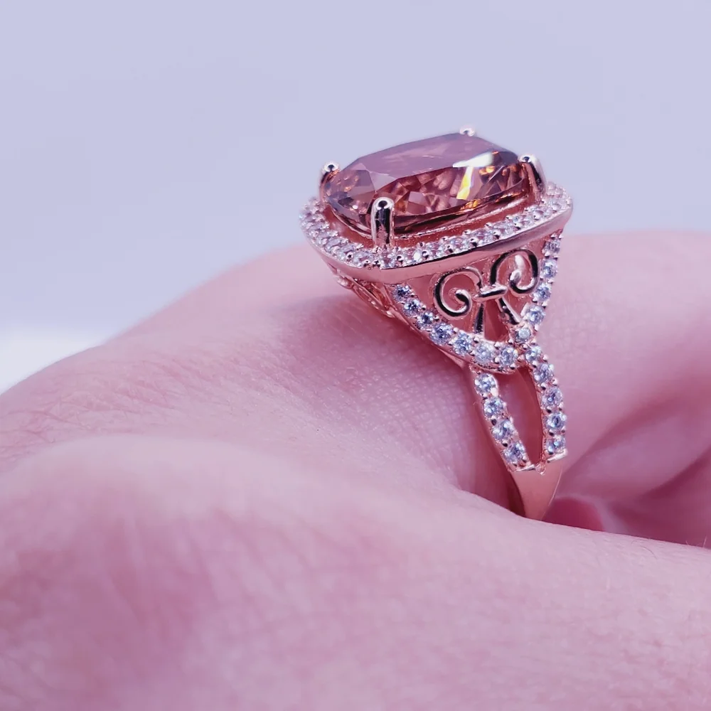 18k Rose Gold - 925 Brown Morganite Halo Ring